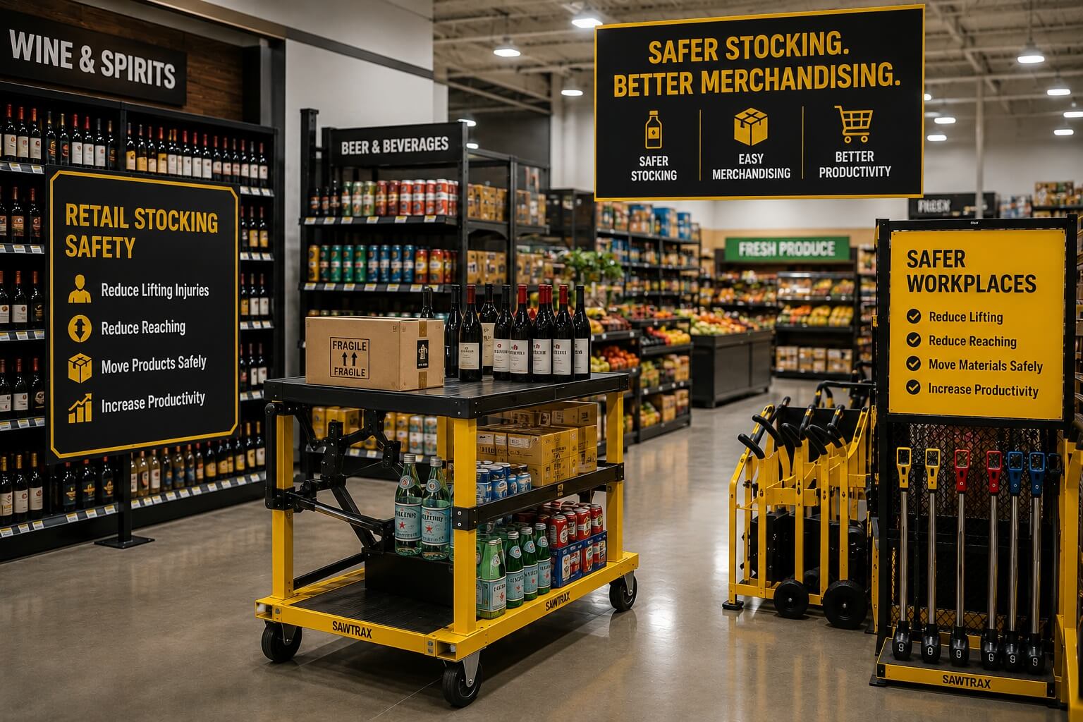 Grocery Liquor Bottle Shop Safety Grocery liquor and bottle shop workplace safety solutions by Saw Trax