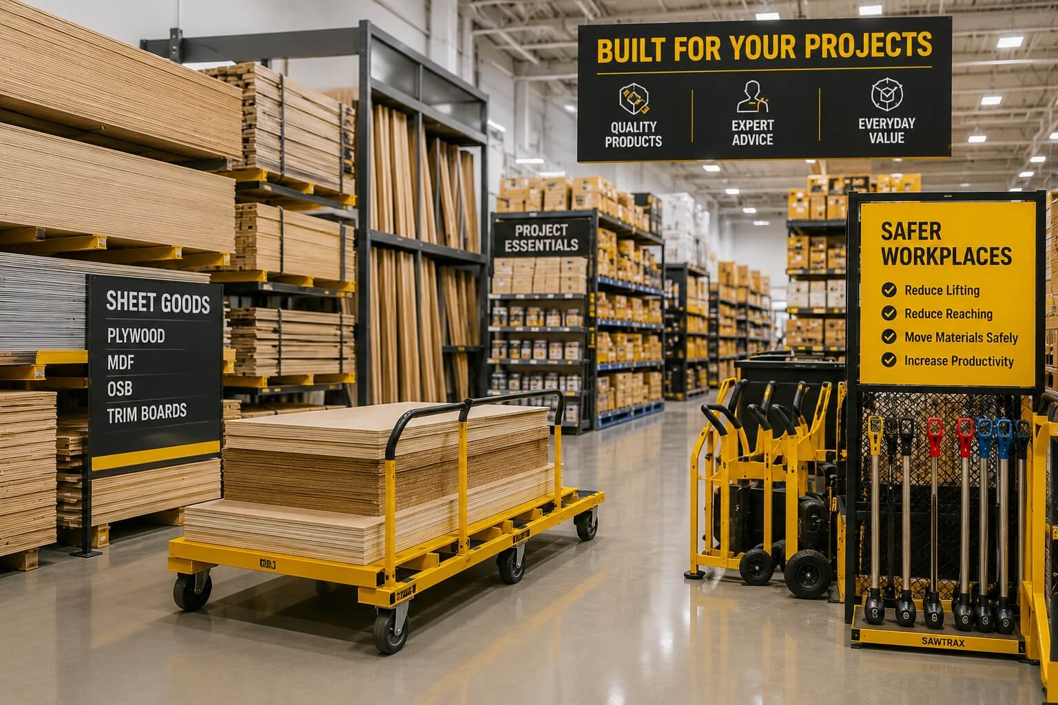Home Center Safety Solutions Home center workplace safety and material handling solutions by Saw Trax