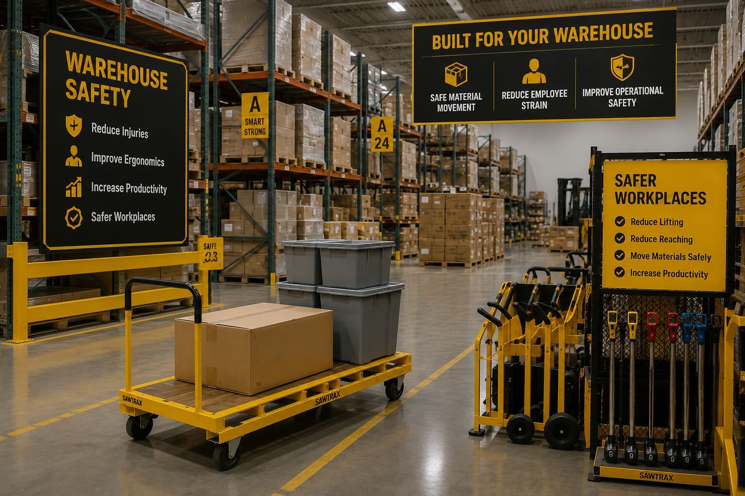 Warehouse Safety Solutions Warehouse workplace safety and material movement solutions by Saw Trax